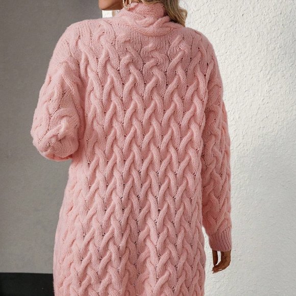 Pink Casual Womens Cable Knit Drop Shoulder Duster Cardigan - Picture 5 of 5